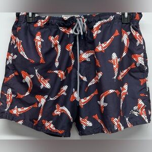 Ted Baker Koi Fish Drawstring Lined Swim Board Shorts SZ 5 32” Elastic Waist